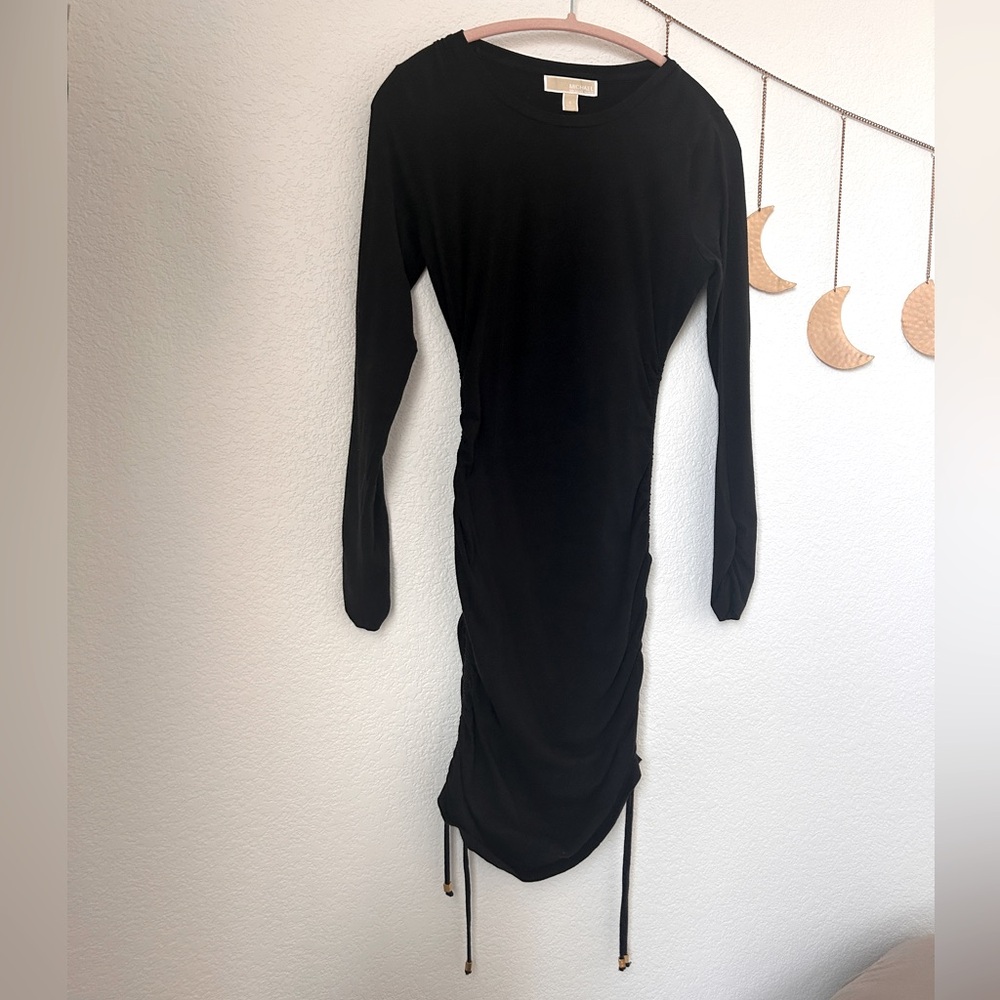 Michael Kors Black Ruched Long Sleeve Dress - Size S